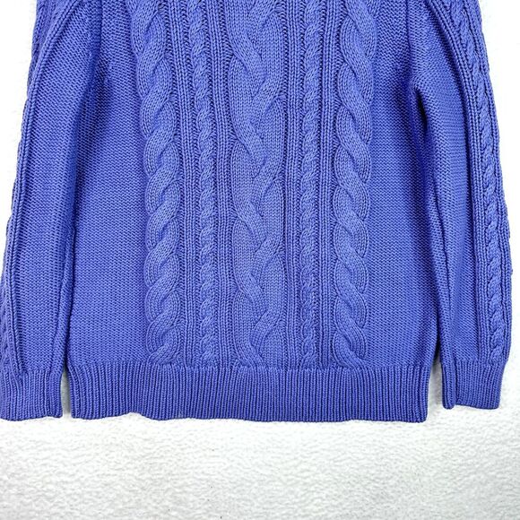 LL Bean Double L Mixed Cable Sweater Womens Sz L Larkspur Funnel Neck Cozy NWT - Picture 8 of 15